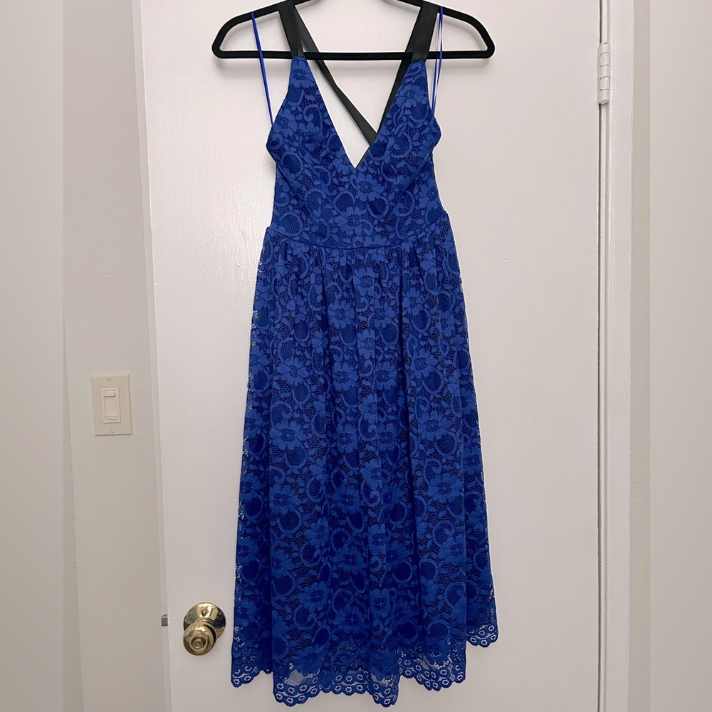 Blue Lace Cross-Back Dress